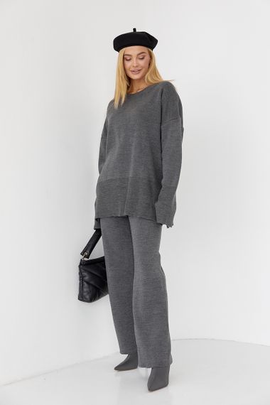 Вязаный брючный костюм oversize - темно-серый цвет, L (есть размеры) | Зображення 5