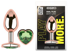 Анальная пробка с кристаллом EGZO - Rose Gold Heart Plug Green size M Sex Aura