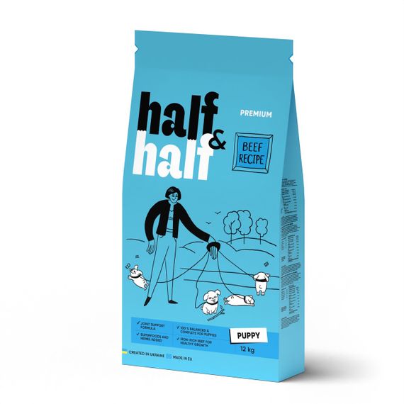 Half&Half Puppy сухий корм з яловичиною для цуценят та юніорів 12 кг