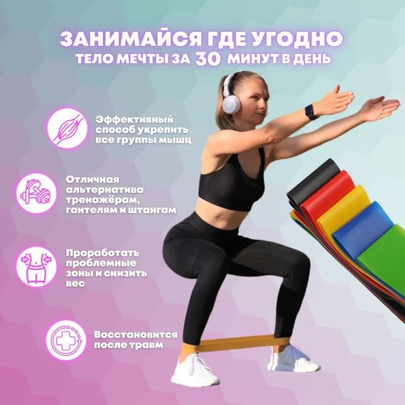 Еспандер гумка фітнес Fit Simplify 5 шт, Гумка для крофіта Гумки для спорту фітнесу DR-14