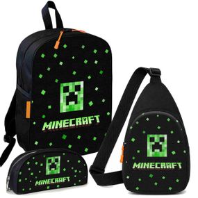 Набор Minecraft Крипер и пиксели 3 в 1: детский рюкзак + сумка-слинг + пенал, для мальчика и девочки 7–9 лет (6138)