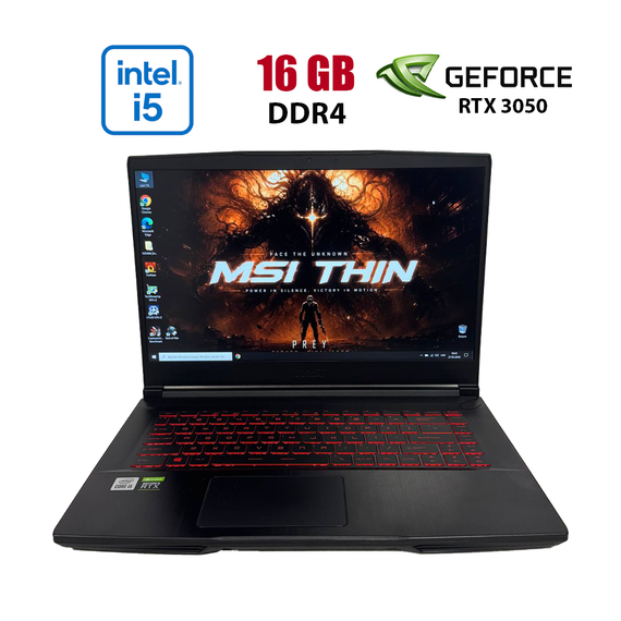 Ігровий ноутбук MSI GF63 Thin 10UC / 15.6" (1920x1080) IPS / Intel Core i5-10500H (6 (12) ядра по 2.5 - 4.5 GHz) / 16 GB DDR4 / 512 GB SSD / nVidia GeForce RTX 3050, 4 GB GDDR6, 128-bit / WebCam б/в