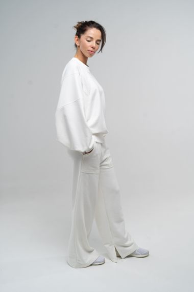 Костюм жіночий світшот та штани молочний, XL | Зображення 2