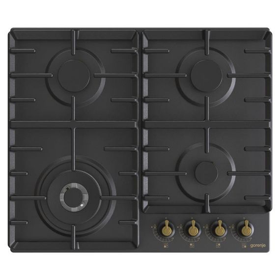 Варочн.поверхность Gorenje GW642CLB/газ-контроль/ электроподжиг/горелка вок/чуг.реш/черная (GW642CLB)