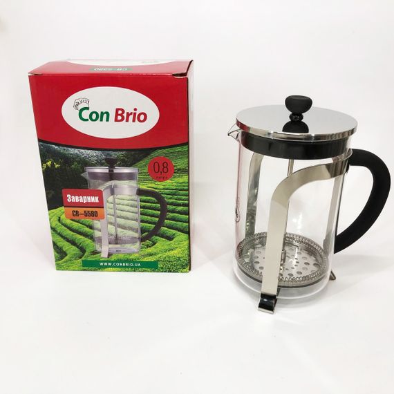 Френч-прес Con Brio CB-5580 0.8 л, Стильний скляний чайник для заварювання, Заварний скляний чайник | Зображення 6