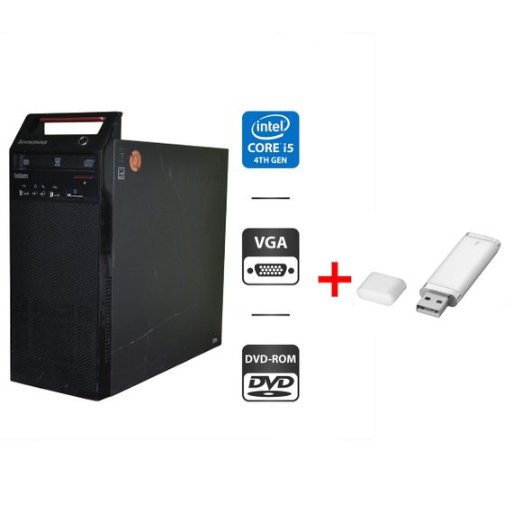 Комп'ютер Lenovo ThinkCentre E73 Tower / Intel Core i5-4460S (4 ядра по 2.9 - 3.4 GHz) / 8 GB DDR3 / 320 GB HDD / Intel HD Graphics 4600 / DVD-ROM / Без OC б/в