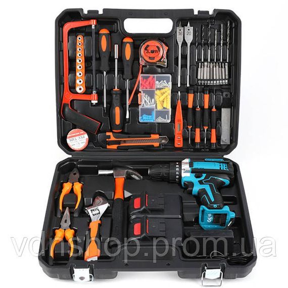 Аккумуляторный шуруповерт с набором инструментов + 2 аккумулятора, ударный шуруповёрт + кейс EK-82 | Зображення 1