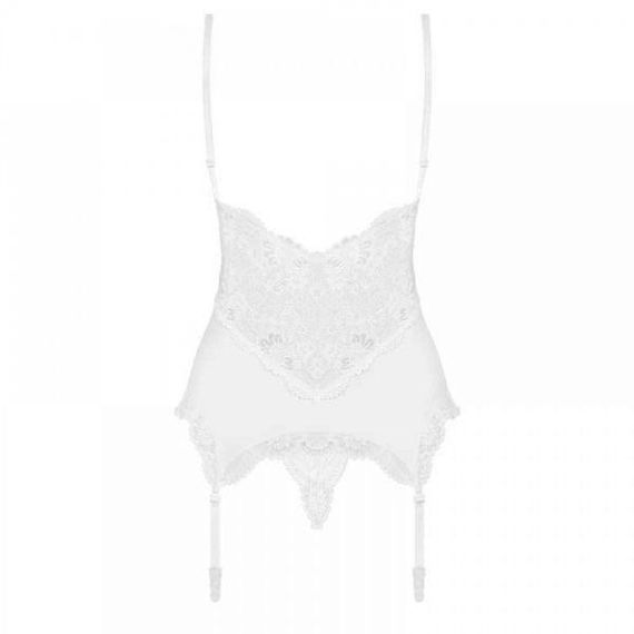 Корсет мереживний Obsessive 810-COR-2 з пажами для панчіх, в комплекті мереживні стрінги, білий, S/M sexstyle | Зображення 2