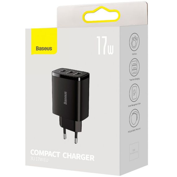СЗУ Baseus Compact 17W (3USB-A) (CCXJ02) Черный | Зображення 4