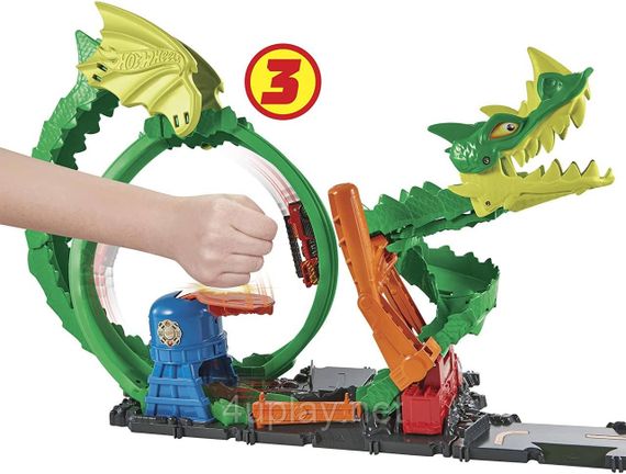 Трек Хот Вилс Сити Опасные существа Атака огненного дракона Hot Wheels City Dragon Drive Firefight | Зображення 3