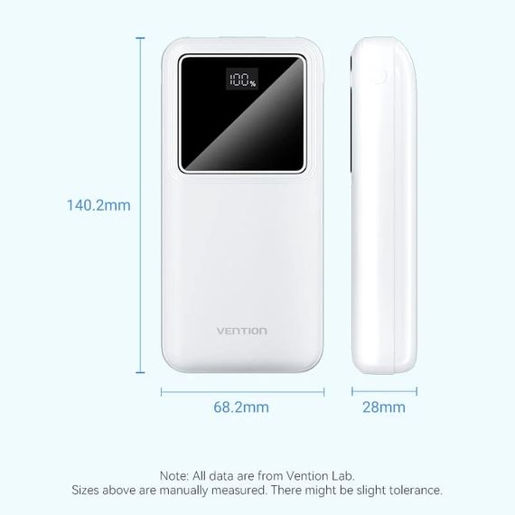 УМБ Vention 20000mAh 22.5W 3A,PD,QC 3.0, Micro-USB,USB-C,2xUSB-A, LED Display White | Зображення 6