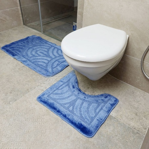 АКЦІЯ Набір килимків для ванної 2шт 40*50см+50*80см Орнамент Econom синій + Фіранка PEVA Дариана | Зображення 1