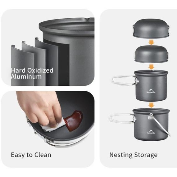 Набор посуды Naturehike NH18T018-G 2 кастрюли, 2 крышки OE-95 | Зображення 5