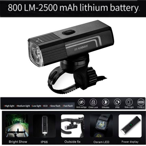 Потужний велосипедний ліхтар LEADBIKE LD88-OSRAM, 400 LM, вологозахист, АКБ Li-Ion 2000 mAh, ЗП Type-C | Зображення 1