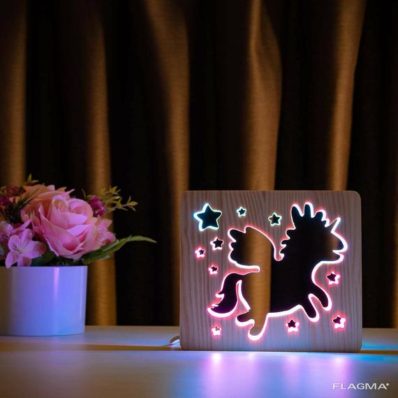 Светильник ночник ArtEco Light из дерева LED " единорог" с пультом и... | Зображення 5