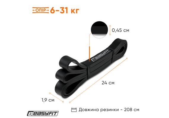Гумова петля-еспандер Easyfit Origin 6-31 кг гумка для підтягувань, фітнесу та тренувань Чорна (EF-2654-3) | Зображення 7