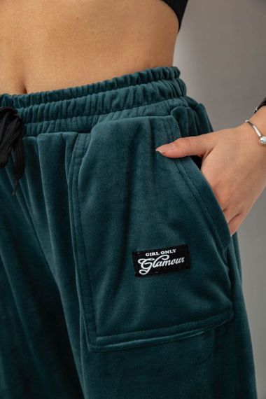 Спортивні штани жіночі велюрові на флісі, колір зелений, 238R58647-1 | Зображення 4