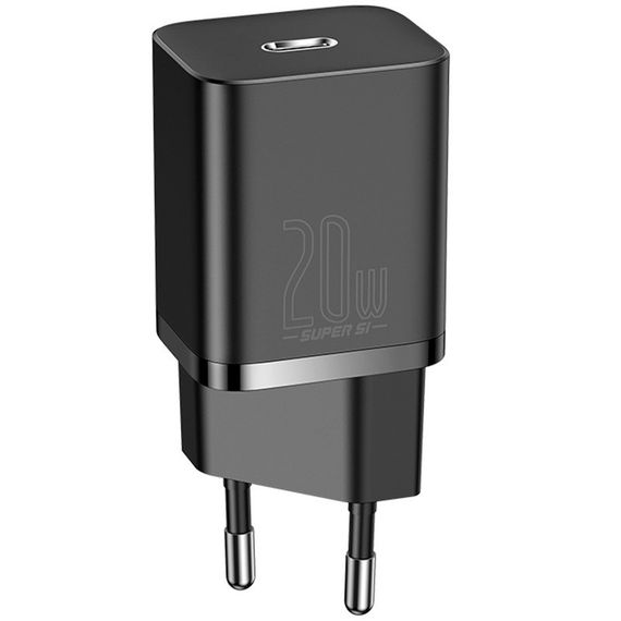 МЗП Baseus Super Si Quick Charger 20W (1USB-C) + кабель Type-C to Lightning (TZCCSUP-B) Чорний | Зображення 1