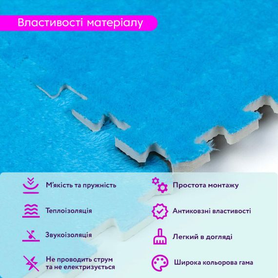Підлога-пазл плюшевий БЛАКИТНИЙ 30*30*1cm (D) SW-00002090 | Зображення 3