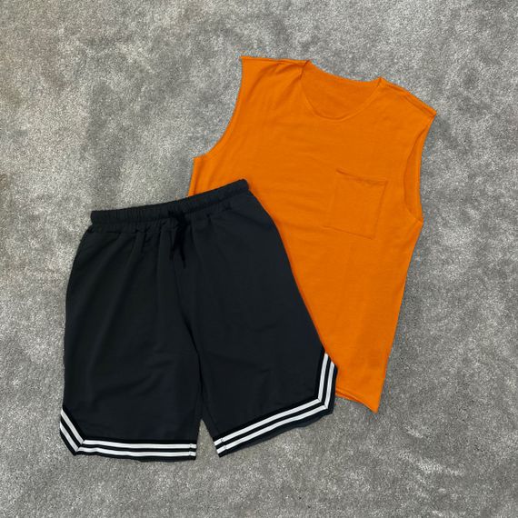 Мужской летний костюм майка и шорты BD0037 цвет оранжевый + черный, размер M | Зображення 1