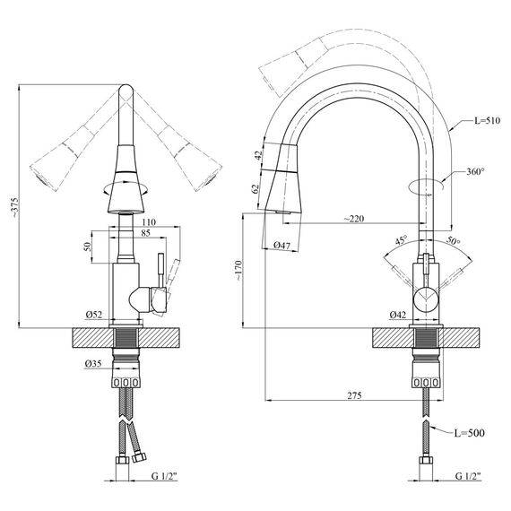 Змішувач для кухні Kroner KRP Edelstahl Klassisch - ESG031GRA (CV035372) | Зображення 8