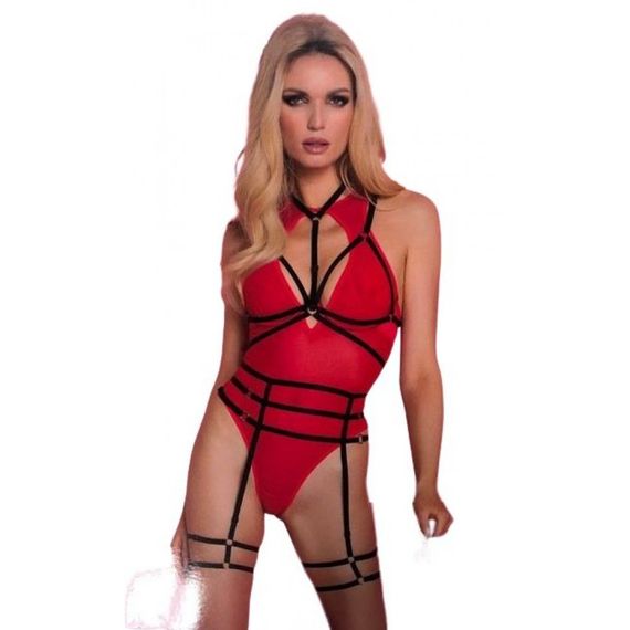 Эротический комплект белья-портупеи бра и пояс с гартерами Sunspice, черный, One Size Sex Aura