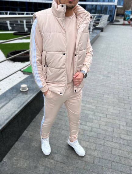 Мужской спортивный костюм тройка с жилетом AL0235 цвет бежевый размер 54/56