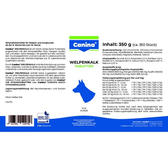 Мінеральний комплекс Canina Welpenkalk для цуценят та молодих собак 350 г 350 табл. | Зображення 5