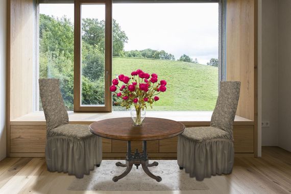 Жакардові чохли на стільці Roza з спідницею Бежеві