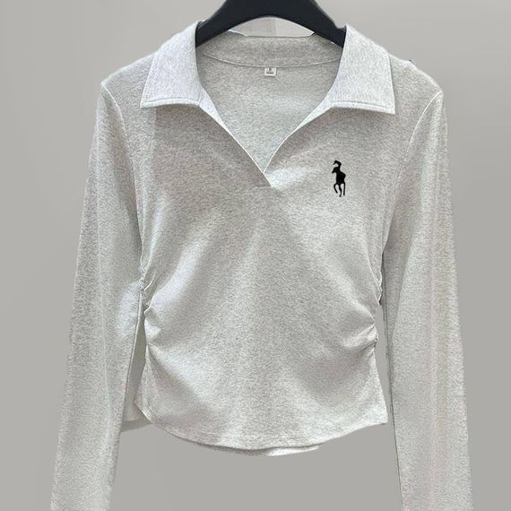 Женская кофта поло с воротником и длинными рукавами цвет серый размер 42/46 HI2763