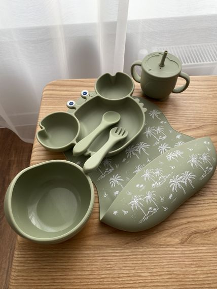 Набір дитячого силіконового посуду Краб оливка | Зображення 2
