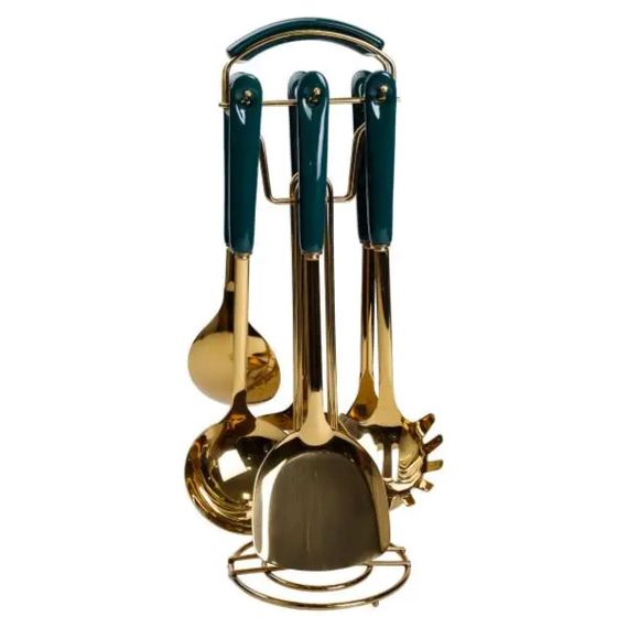 Набор кухонных принадлежностей на подставке 7 предметов кухонные аксессуары на подставке Изумрудный HP-20-67 | Зображення 2