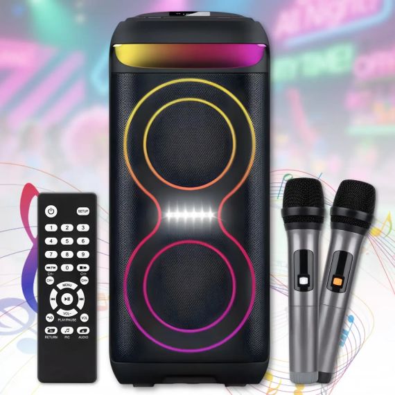 Портативна Bluetooth колонка 2х6.5" з 2 бездротовими мікрофонами та LED-підсвіткою ZXX-5505 40W | Зображення 1