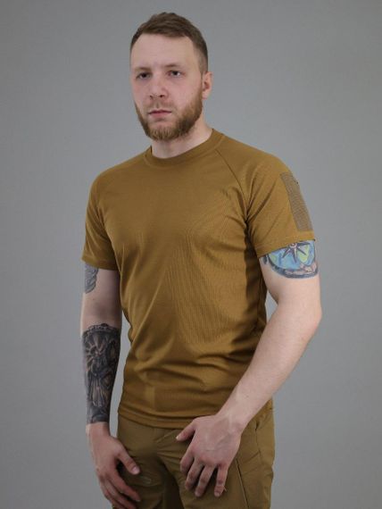 Футболка пряма Coolmax «Койот» з велкро на рукаві, чоловіча потовідвідна тактична футболка кулмакс