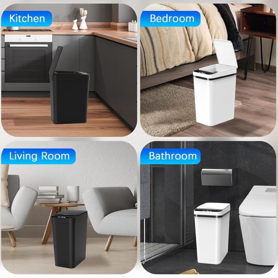 Набір із 2 розумних сміттєвих відер Kssvzz з датчиком руху та кришкою, 10 л, чорне й біле | Зображення 2