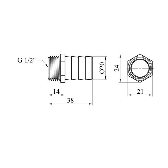 Штуцер LexLine 1/2" РЗ, D=20 мм латунный УК0008-7 | Зображення 1