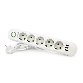 Сетевой фильтр F05U, 5 розеток EU+3 USB, 1.5 м, сечение 3х0, 75мм, 2500W