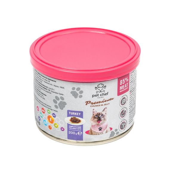 Вологий корм для котів Pet Chef шматочки в желе з індичкою 200г