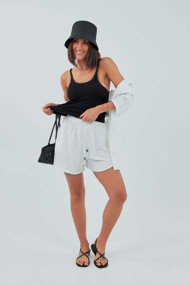 Майка в рубчик із сіточкою на бретелях - чорний цвет, S (є розміри) | Зображення 2