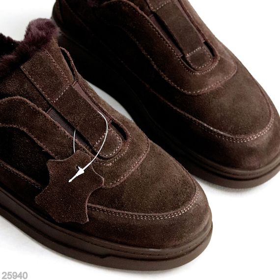 Стильные низкие шоколадные зимние ботинки натуральная замша | Зображення 6