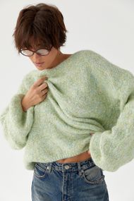 В’язаний жіночий джемпер з рукавами-ліхтариками - м'ятний цвет, ONE SIZE (є розміри)