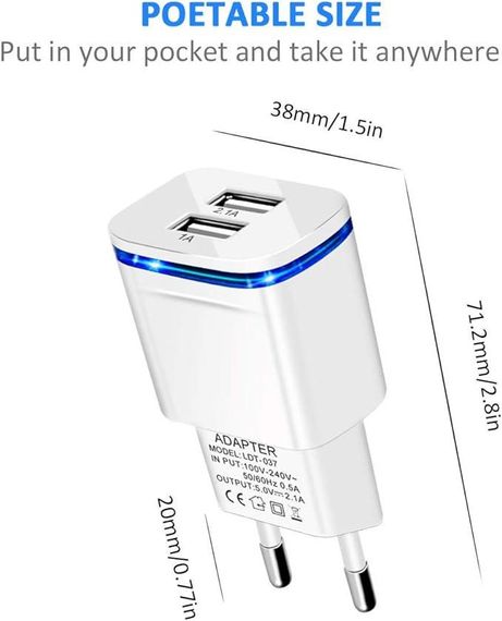 USB-зарядний пристрій Luoatip 2,1 А/5 В, 2 шт. | Зображення 1