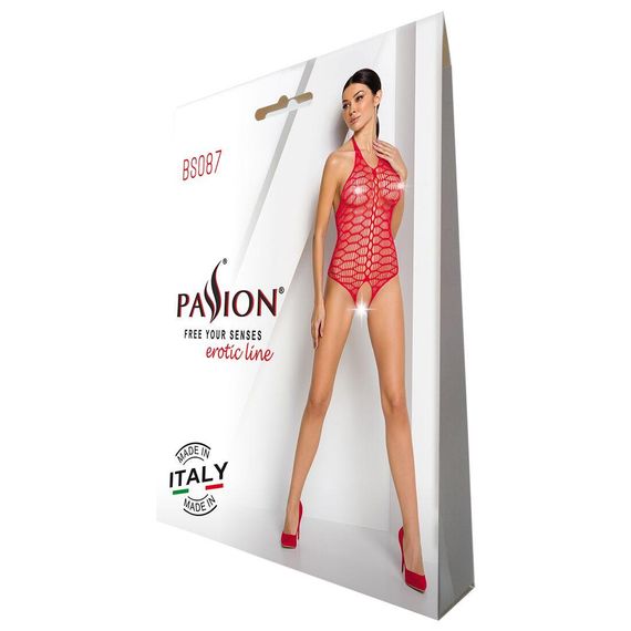 Бодістокінг у велику сітку Passion BS087 red, відкрита спина, халтер, з доступом, One size | Зображення 5