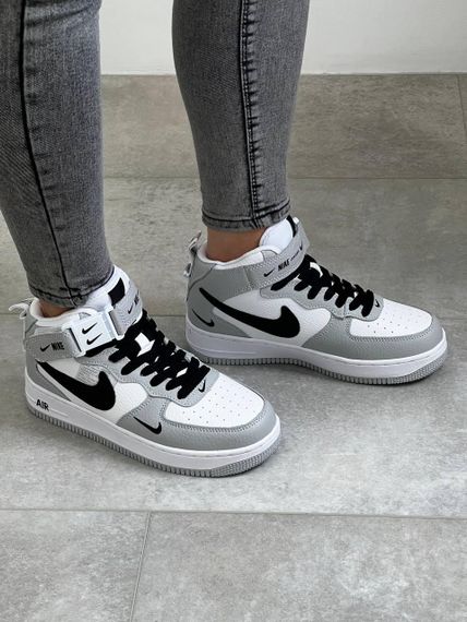 Женские кроссовки N-ike Air Force Mid Utility White Gray | Зображення 3