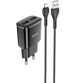 МЗП Hoco C88A Star round 2.4A (2USB-A) + кабель USB to MicroUSB Чорний