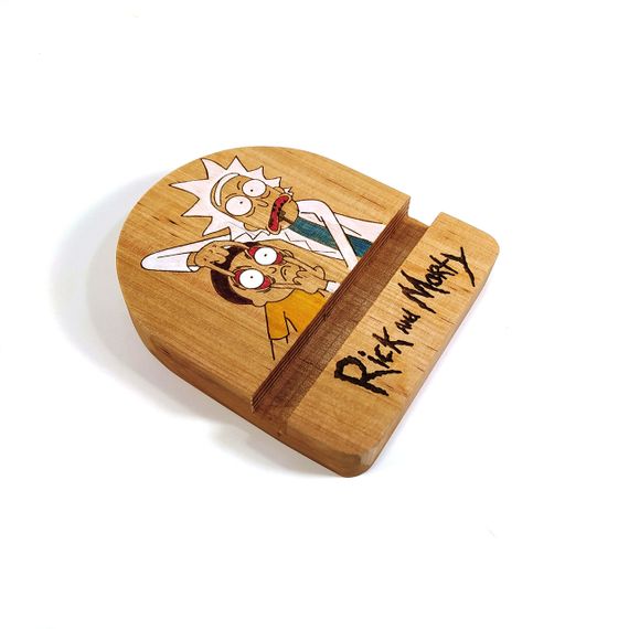 Підставка тримач під смартфон телефон планшет Rick and Morty 10х12х2 см Майстерня містера Томаса Дерево лак | Зображення 3