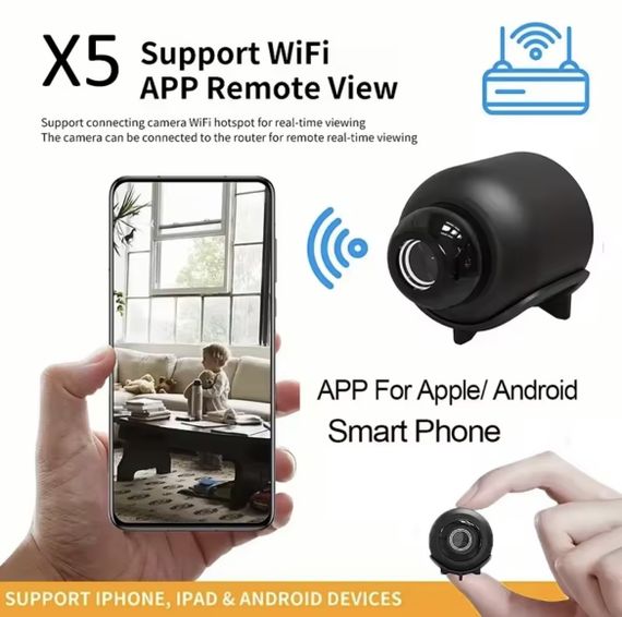 WiFi-камера X5 1080P HD — міні-камера спостереження з нічним баченням, детектором руху, широким кутом 140° | Зображення 8