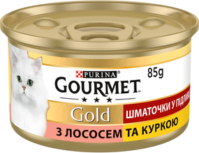 Вологий корм Purina GOURMET GOLD для дорослих котів, курка та лосось 85г