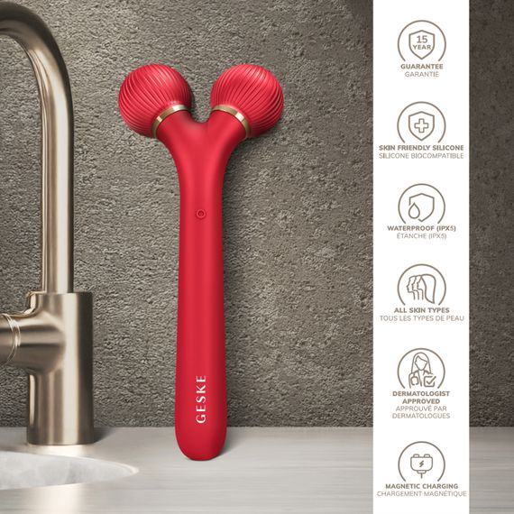 Електронний ультразвуковий ролик для обличчя GESKE Sonic Facial Roller 4в1 red | Зображення 2