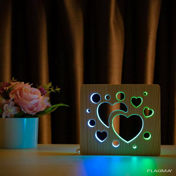 Светильник ночник ArtEco Light из дерева LED "Сердечки" с пультом и регулировкой цвета... | Зображення 9